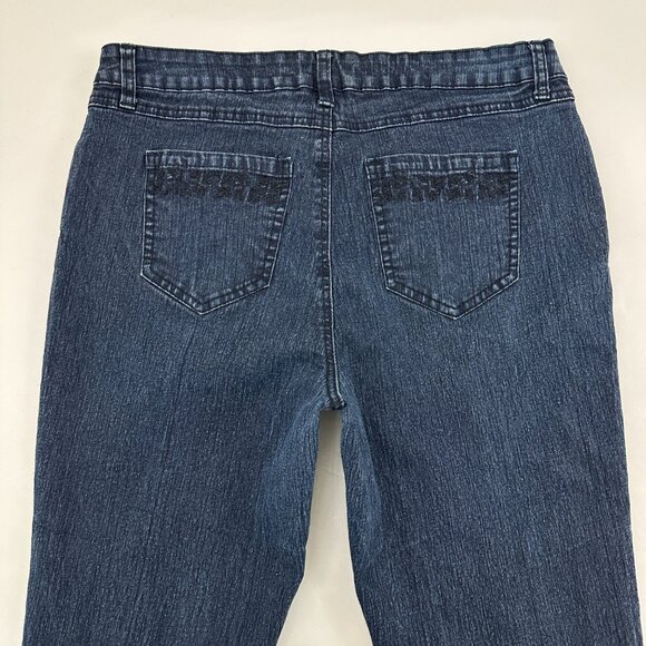 Roz&Ali Bootcut Embroidered Stripe Women's size 12P Dark Wash Blue Denim Jeans - Picture 5 of 5